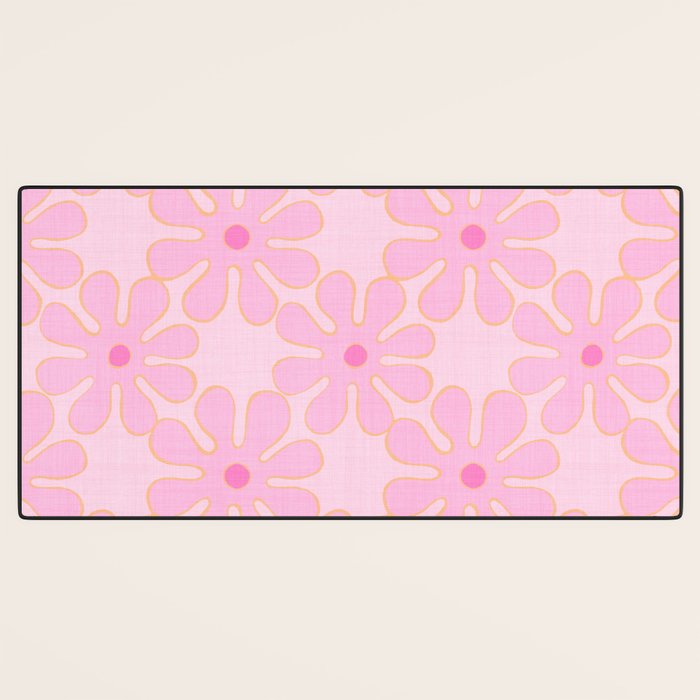 Pink Floral 70s Style Groovy Flowers Desk Mat Gallery Image 3