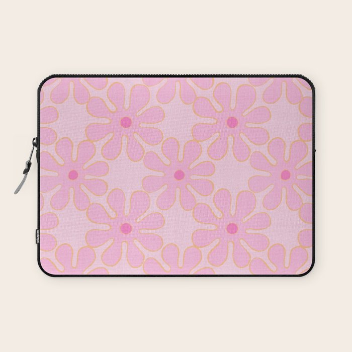 Pink Floral 70s Style Groovy Flowers Laptop Sleeve Gallery Image 1