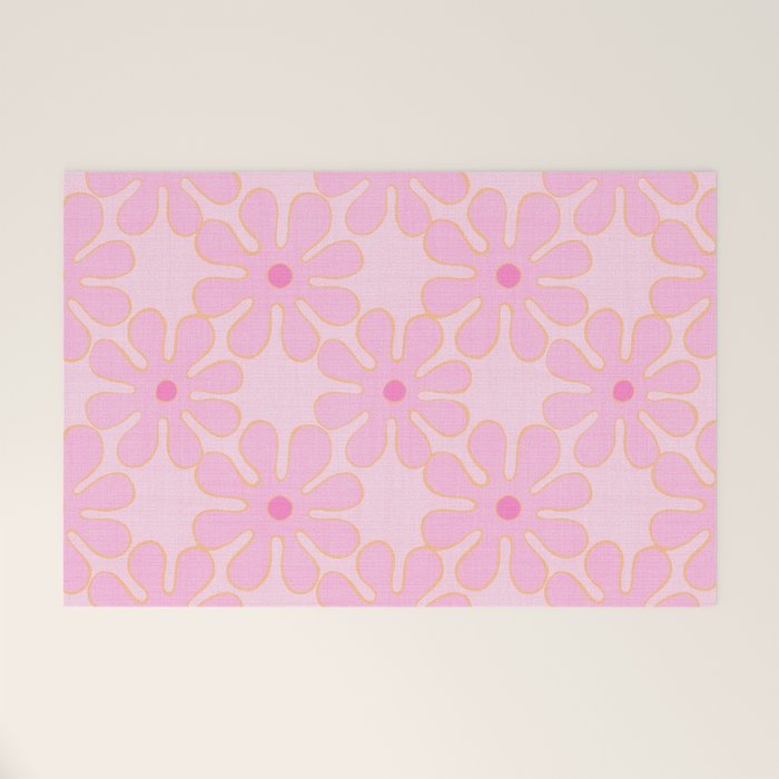 Pink Floral 70s Style Groovy Flowers Welcome Mat Gallery Image 1
