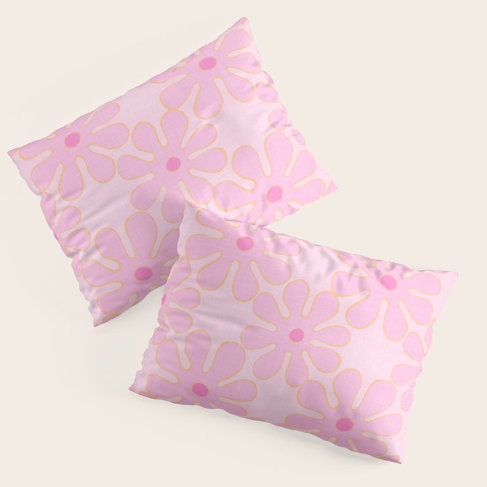 Pink Floral 70s Style Groovy Flowers Pillow Sham Gallery Image 3