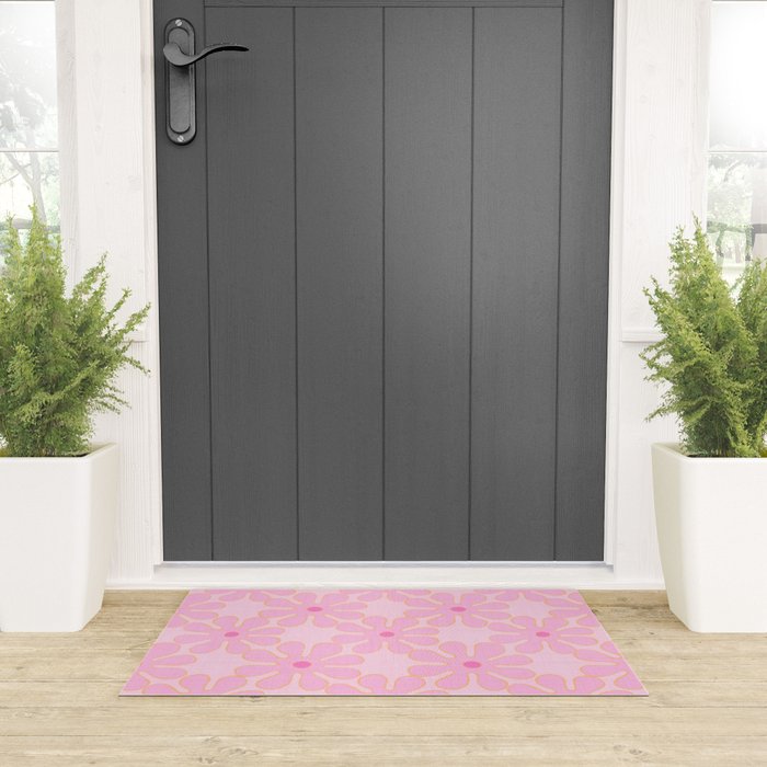 Pink Floral 70s Style Groovy Flowers Welcome Mat Gallery Image 3