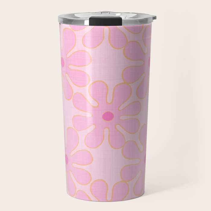 Pink Floral 70s Style Groovy Flowers Travel Mug Gallery Image 1