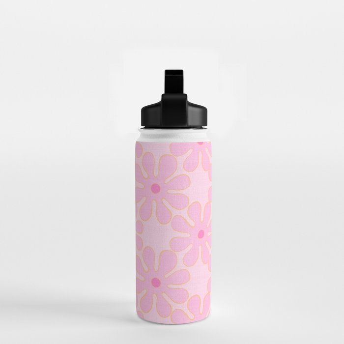 Pink Floral 70s Style Groovy Flowers Water Bottle Gallery Image 2