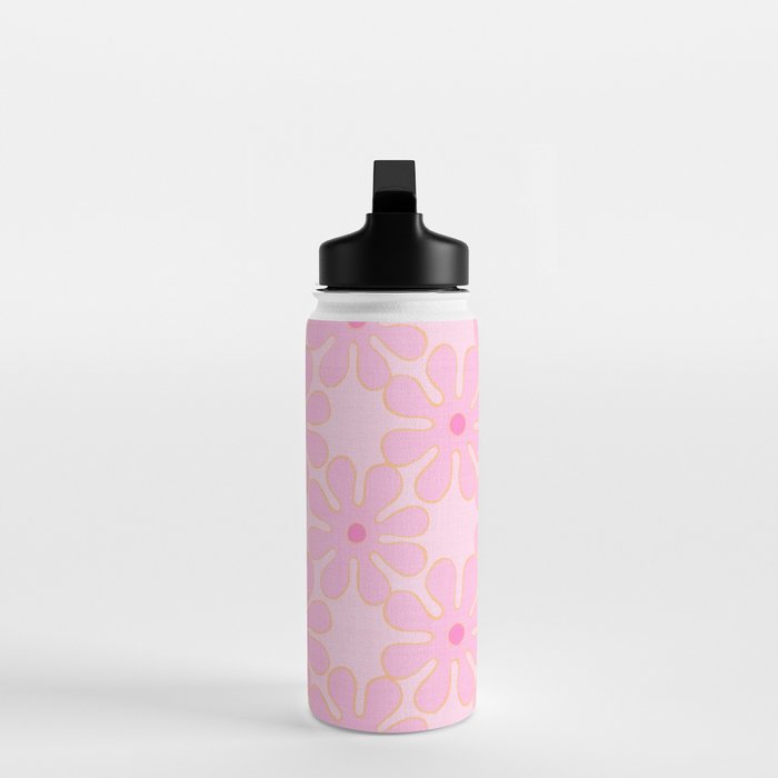 Pink Floral 70s Style Groovy Flowers Water Bottle Gallery Image 3