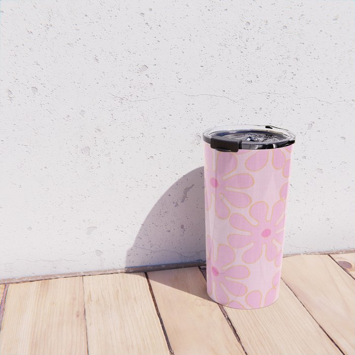 Pink Floral 70s Style Groovy Flowers Travel Mug Gallery Image 4