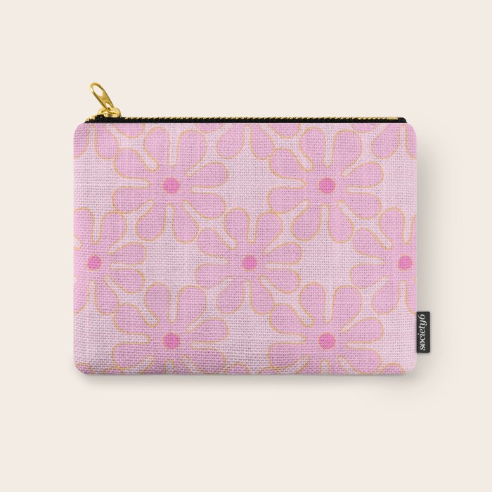 Pink Floral 70s Style Groovy Flowers Carry All Pouch Gallery Image 1
