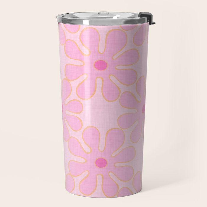 Pink Floral 70s Style Groovy Flowers Travel Mug Gallery Image 2