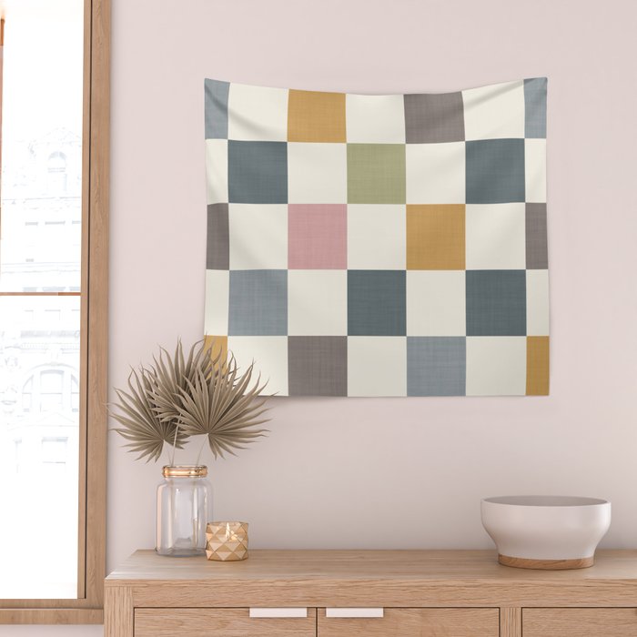 Retro Country Earthy Chequered board Wall Tapestry Gallery Image 2