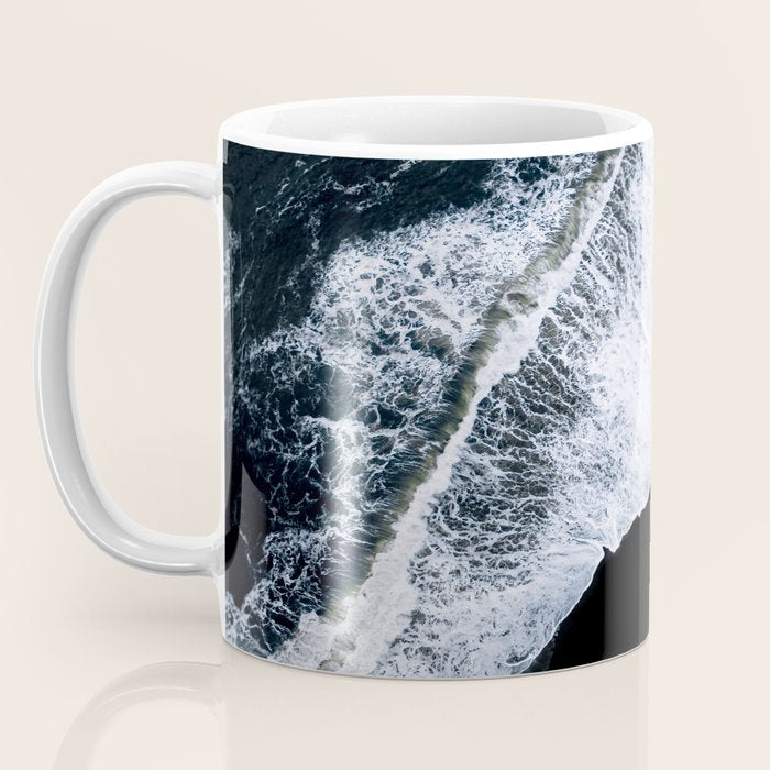 Waves crashing on a black sand beach - Minimal Landscape Photography Coffee Mug Gallery Image 3