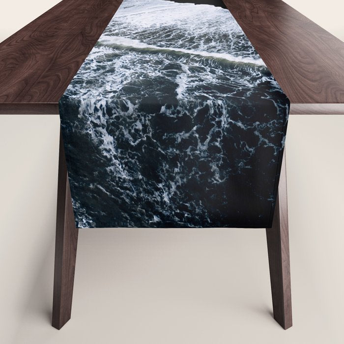 Waves crashing on a black sand beach - Minimal Landscape Photography Table Runner Gallery Image 1