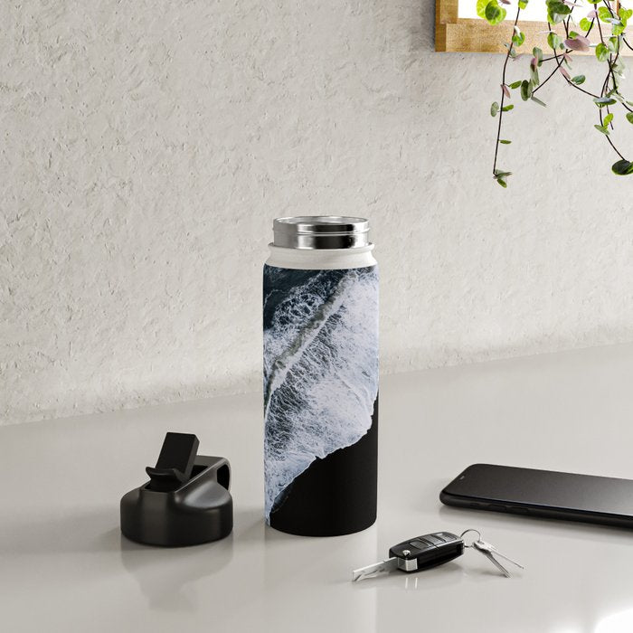 Waves crashing on a black sand beach - Minimal Landscape Photography Water Bottle Gallery Image 5