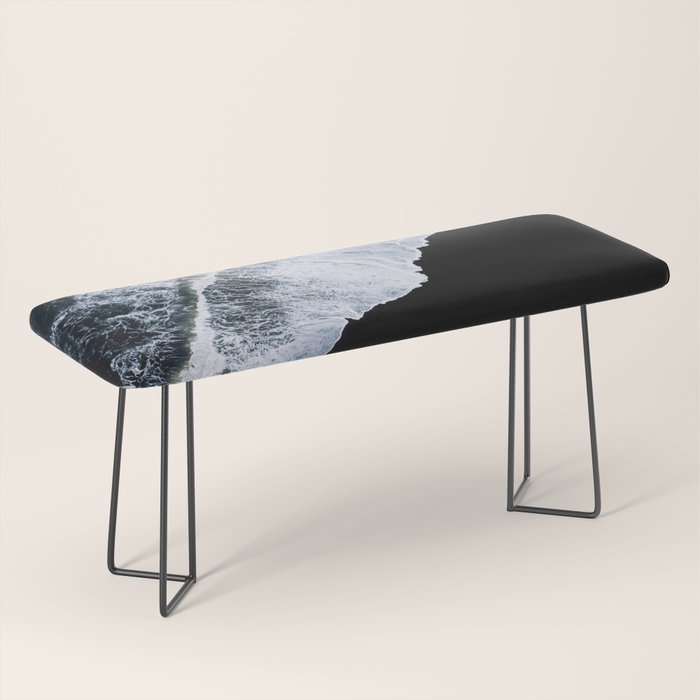 Waves crashing on a black sand beach - Minimal Landscape Photography Bench Gallery Image 1