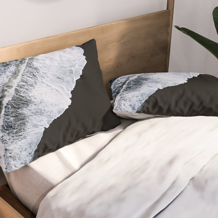 Waves crashing on a black sand beach - Minimal Landscape Photography Pillow Sham Gallery Image 2