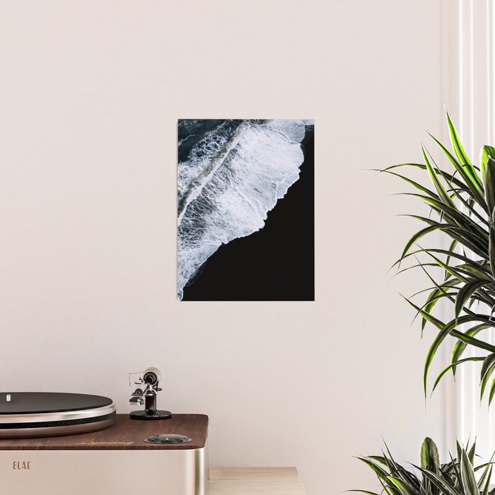 Waves crashing on a black sand beach - Minimal Landscape Photography Poster Gallery Image 2