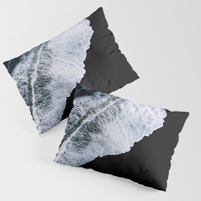 Waves crashing on a black sand beach - Minimal Landscape Photography Pillow Sham Gallery Image 3
