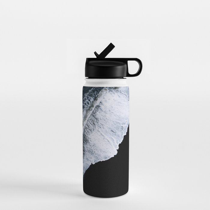 Waves crashing on a black sand beach - Minimal Landscape Photography Water Bottle Gallery Image 1