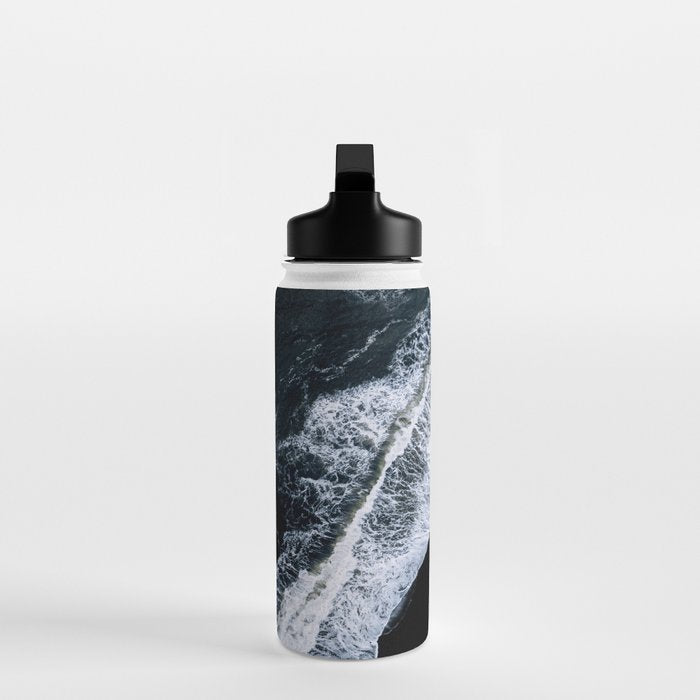 Waves crashing on a black sand beach - Minimal Landscape Photography Water Bottle Gallery Image 3