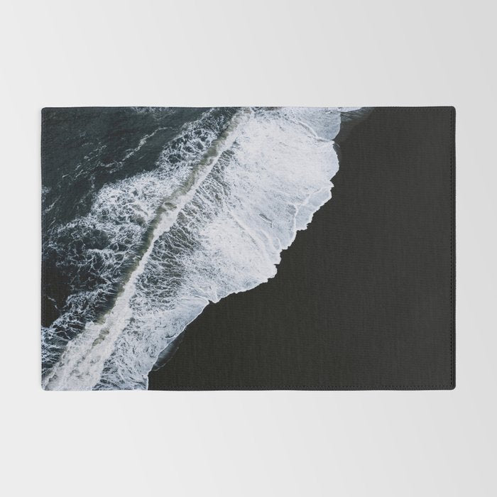 Waves crashing on a black sand beach - Minimal Landscape Photography Rug Gallery Image 2