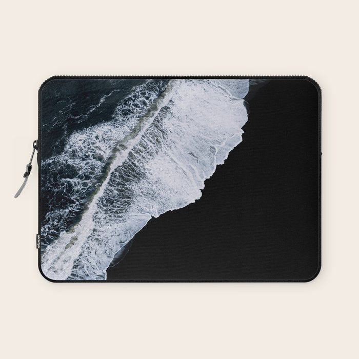 Waves crashing on a black sand beach - Minimal Landscape Photography Laptop Sleeve Gallery Image 1