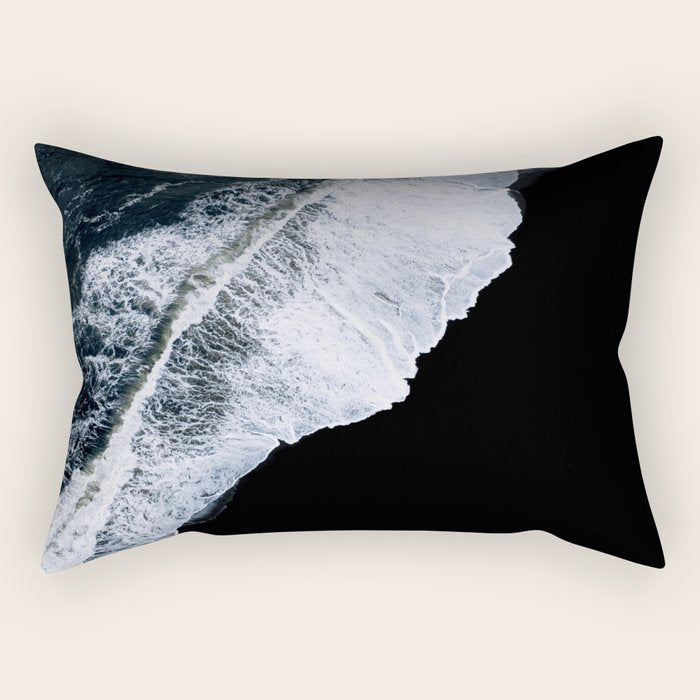 Waves crashing on a black sand beach - Minimal Landscape Photography Rectangular Pillow Gallery Image 2