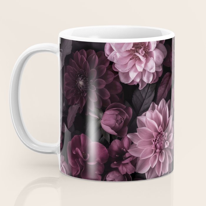 Dark Pink Moody Dahlias And Peonies Coffee Mug Gallery Image 3