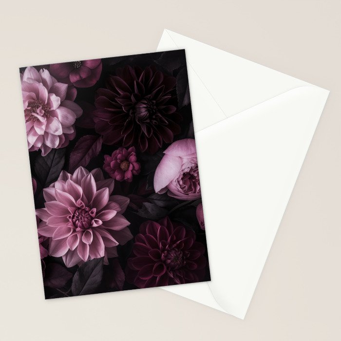 Dark Pink Moody Dahlias And Peonies Stationery Card Gallery Image 2