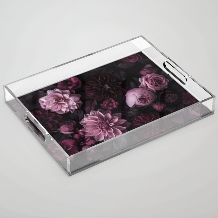 Dark Pink Moody Dahlias And Peonies Acrylic Tray Gallery Image 1
