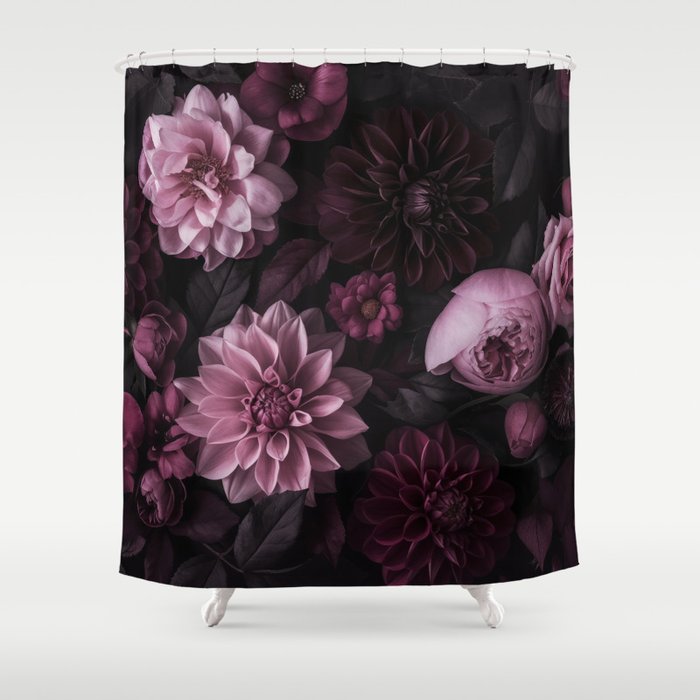 Dark Pink Moody Dahlias And Peonies Shower Curtain Gallery Image 1