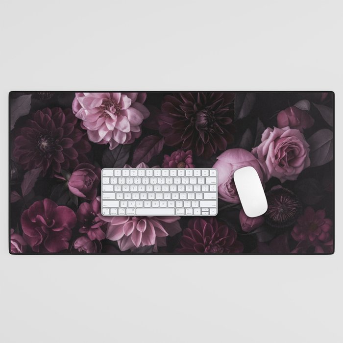 Dark Pink Moody Dahlias And Peonies Desk Mat Gallery Image 1