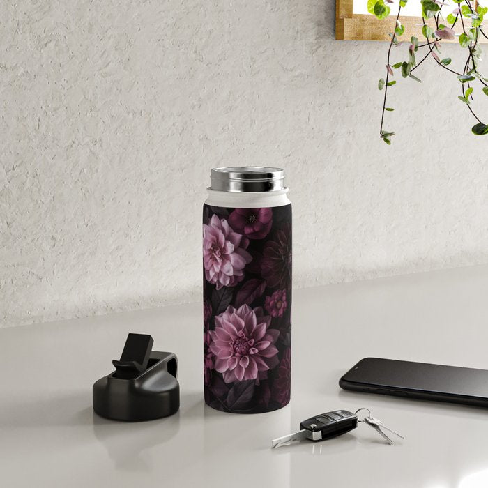 Dark Pink Moody Dahlias And Peonies Water Bottle Gallery Image 4