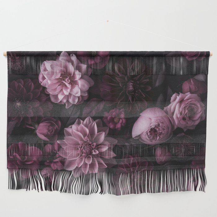 Dark Pink Moody Dahlias And Peonies Wall Hanging