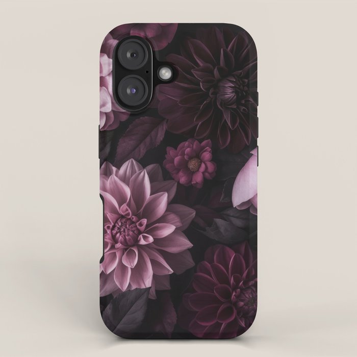 Dark Pink Moody Dahlias And Peonies iPhone Case