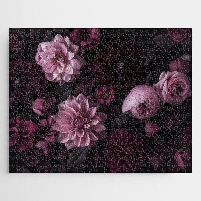 Dark Pink Moody Dahlias And Peonies Jigsaw Puzzle Gallery Image 1