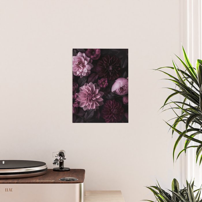 Dark Pink Moody Dahlias And Peonies Poster Gallery Image 2