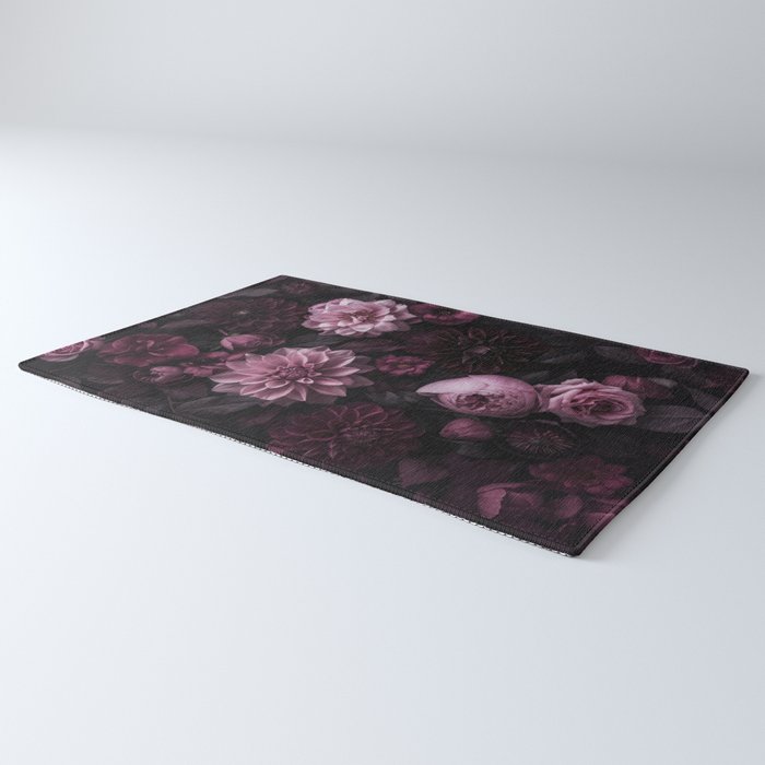 Dark Pink Moody Dahlias And Peonies Rug Gallery Image 3
