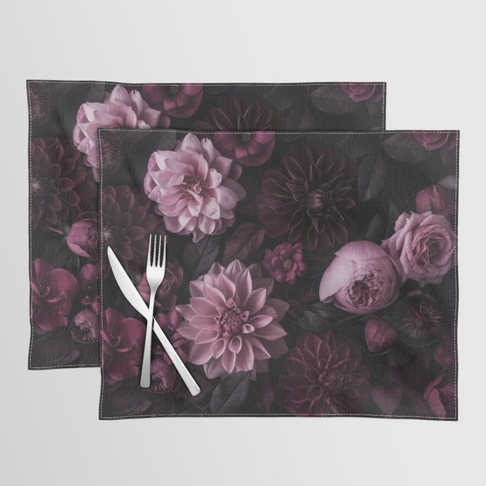 Dark Pink Moody Dahlias And Peonies Placemat Gallery Image 1