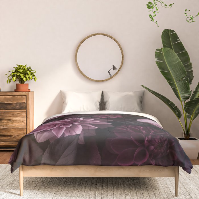 Dark Pink Moody Dahlias And Peonies Comforter Gallery Image 3
