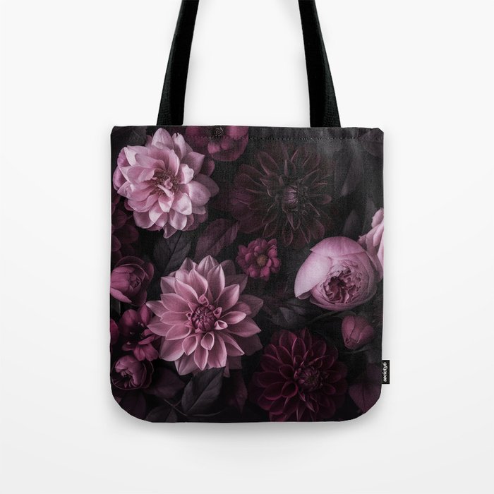 Dark Pink Moody Dahlias And Peonies Tote Bag Gallery Image 1