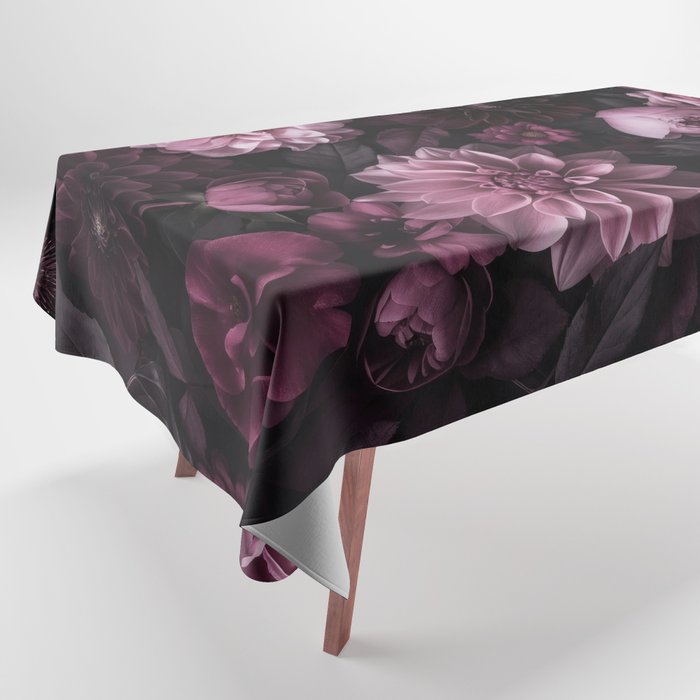 Dark Pink Moody Dahlias And Peonies Tablecloth Gallery Image 1