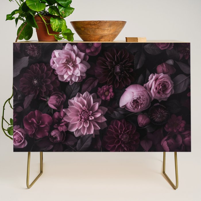 Dark Pink Moody Dahlias And Peonies Credenza Gallery Image 1
