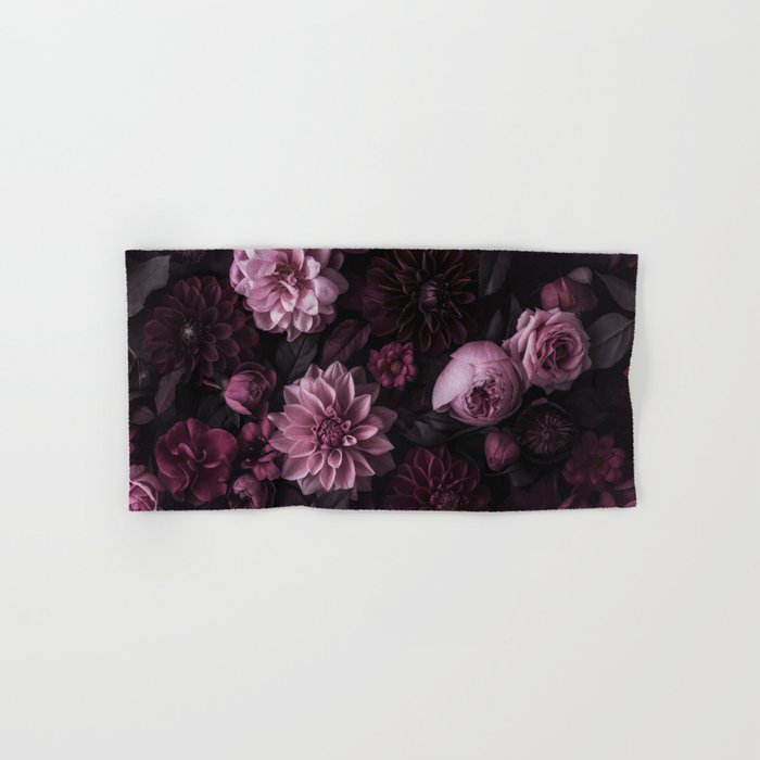 Dark Pink Moody Dahlias And Peonies Bath Towel Gallery Image 1
