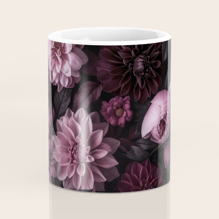 Dark Pink Moody Dahlias And Peonies Coffee Mug Gallery Image 4