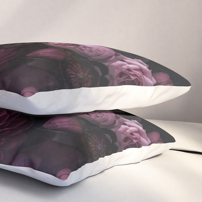 Dark Pink Moody Dahlias And Peonies Pillow Sham Gallery Image 3