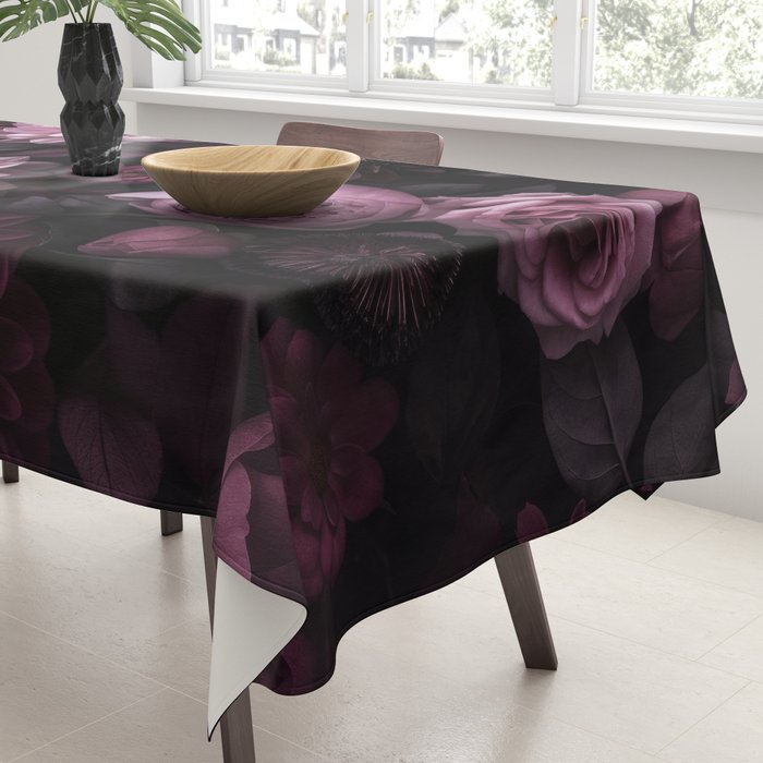 Dark Pink Moody Dahlias And Peonies Tablecloth Gallery Image 3