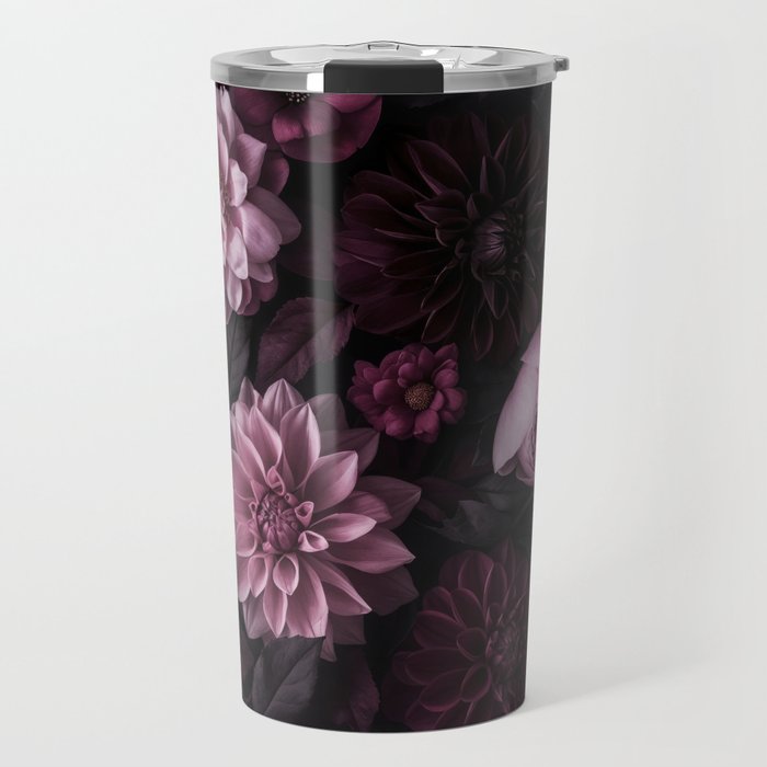 Dark Pink Moody Dahlias And Peonies Travel Mug Gallery Image 1