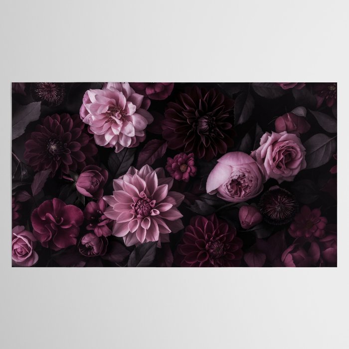 Dark Pink Moody Dahlias And Peonies Tablecloth Gallery Image 2
