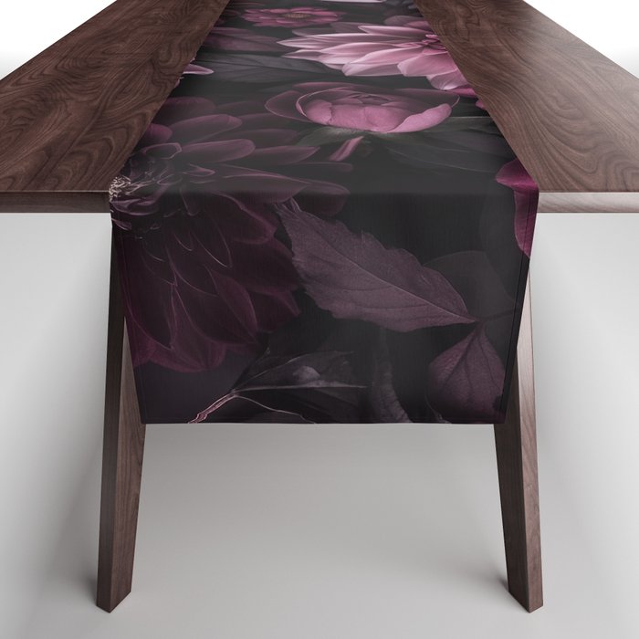 Dark Pink Moody Dahlias And Peonies Table Runner Gallery Image 1