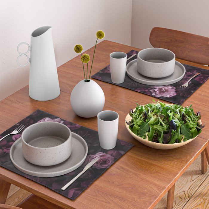 Dark Pink Moody Dahlias And Peonies Placemat Gallery Image 2