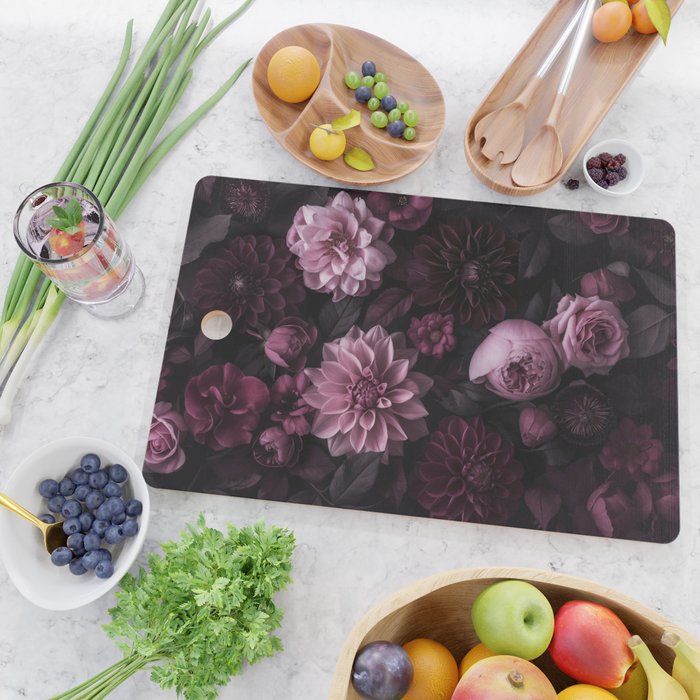 Dark Pink Moody Dahlias And Peonies Cutting Board Gallery Image 2