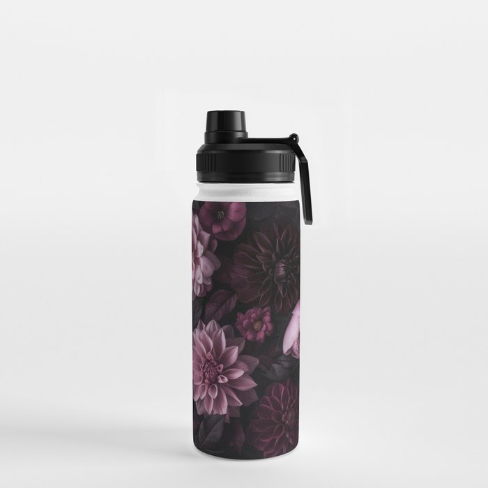 Dark Pink Moody Dahlias And Peonies Water Bottle Gallery Image 2